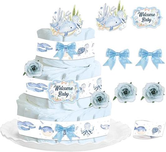 Under the Sea Theme Diaper Cake Decorations for Baby Shower Party