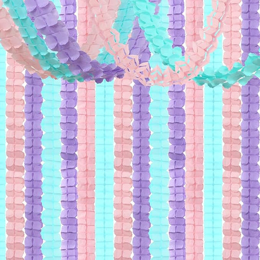 Pink Purple Mint Mermaid Party Decorations Streamers Garland 12pcs