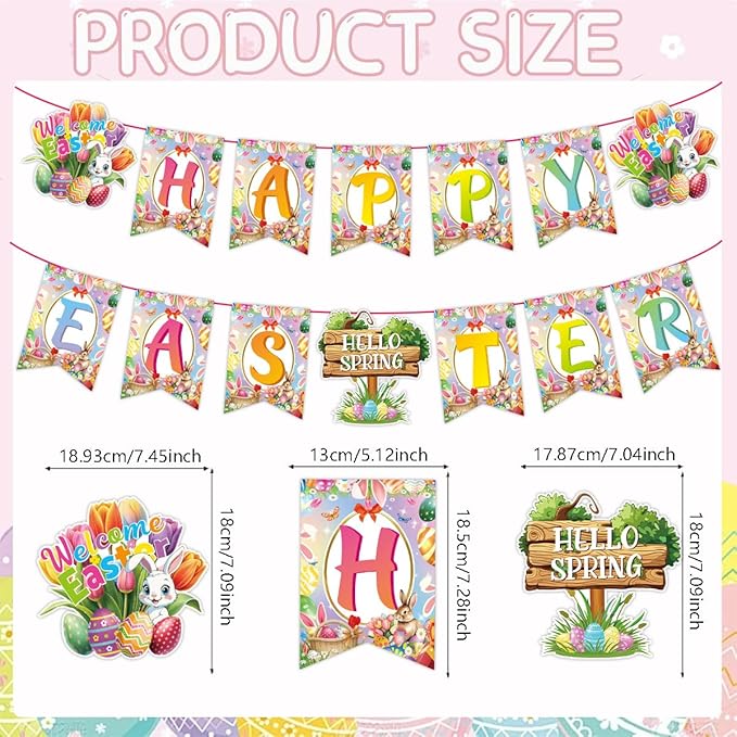 Easter Party Decorations Set Happy Easter Banner Bunny Egg Hanging