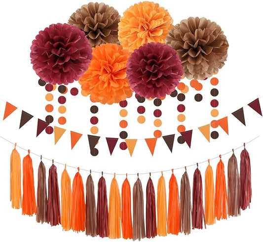 Boho Baby Shower Burgundy Brown Orange Party Decorations 23pcs