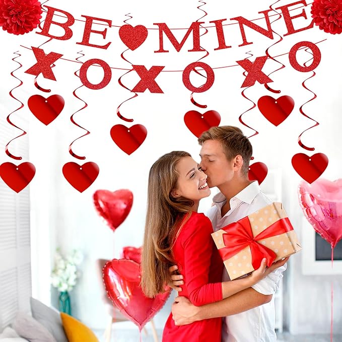Valentines Day Decorations Red Heart Garland Galentines Decor 24pcs