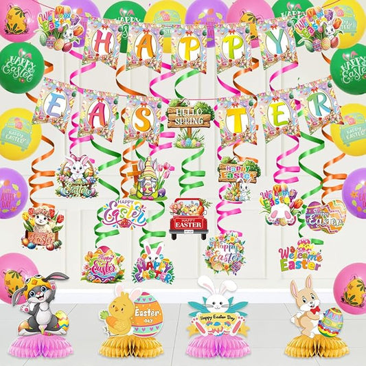 Easter Party Decorations Set Happy Easter Banner Bunny Egg Hanging