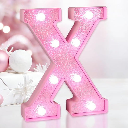 Pink Light Up Letters, LED Marquee Letters for Table, Small Glitter #9