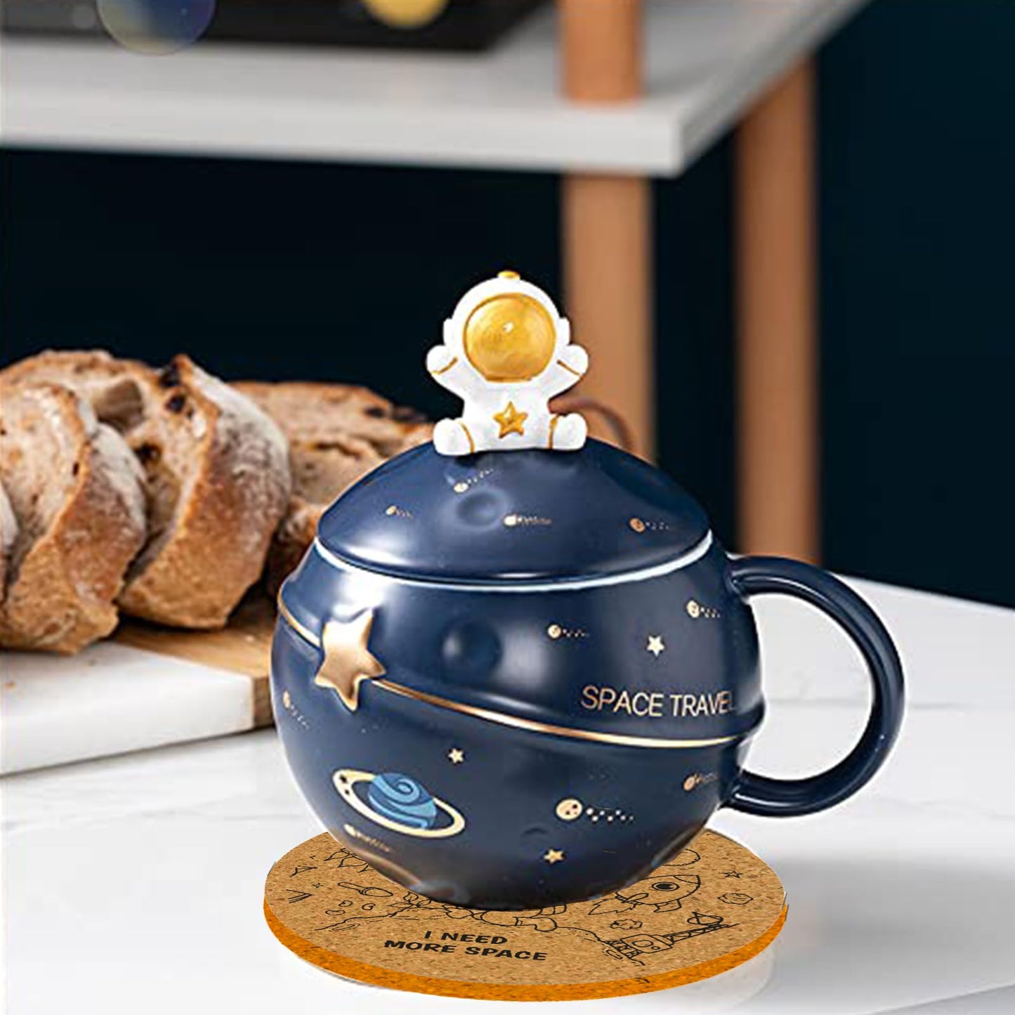 Yalucky Kawaii Astronaut Cup Space Embossed Planet Mug, Cute Ceramic