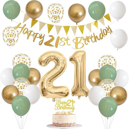 21st Birthday Decorations for Him Her Happy Banner With Cake Topper