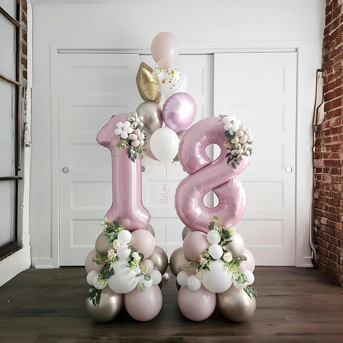Light Pink Foil Balloon Number 7, 40'' Giant Self Inflating Number