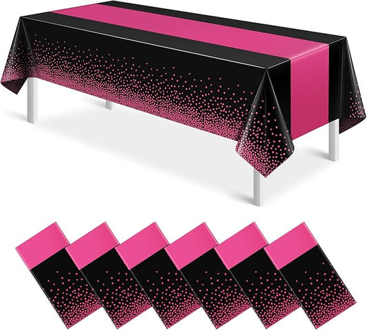 6Pcs Black Hot Pink Tablecloth Party Decorations,Plastic Black Table
