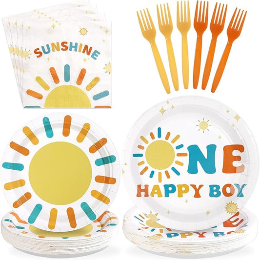 96Pcs Sun 1st Birthday Party Decorations Happy Boy One Themed Plates