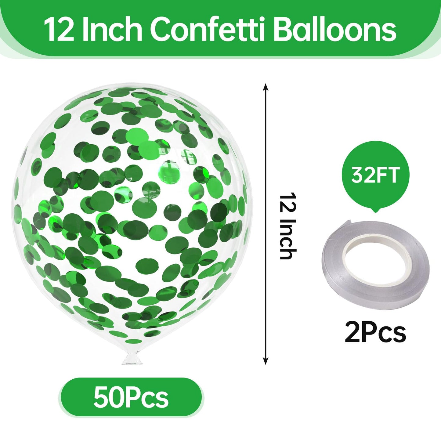 50pcs Green Foil Confetti Balloons,12 inch Latex Balloon with Green