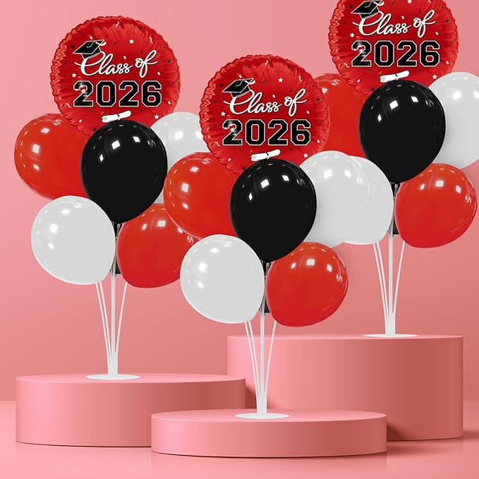 Graduation Decorations - 4 Set Balloon Stands, Class of 2026 Congrats