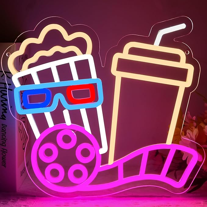Movie Night With Popcorn Neon Sign for Wall Decor Cinema Led Neon