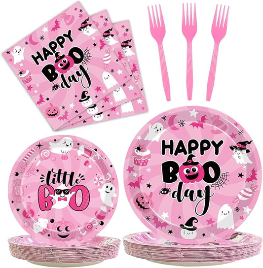 96Pcs Pink Halloween Birthday Party Decorations Halloween Happy Boo