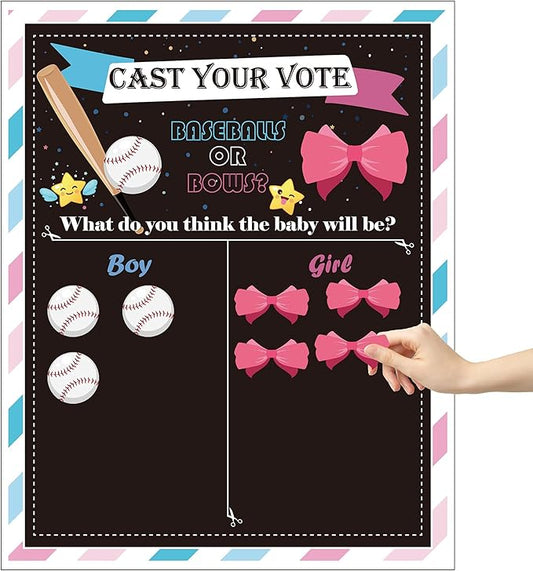 Baseball or Bows Gender Reveal Games for Guests Cast Your Vote