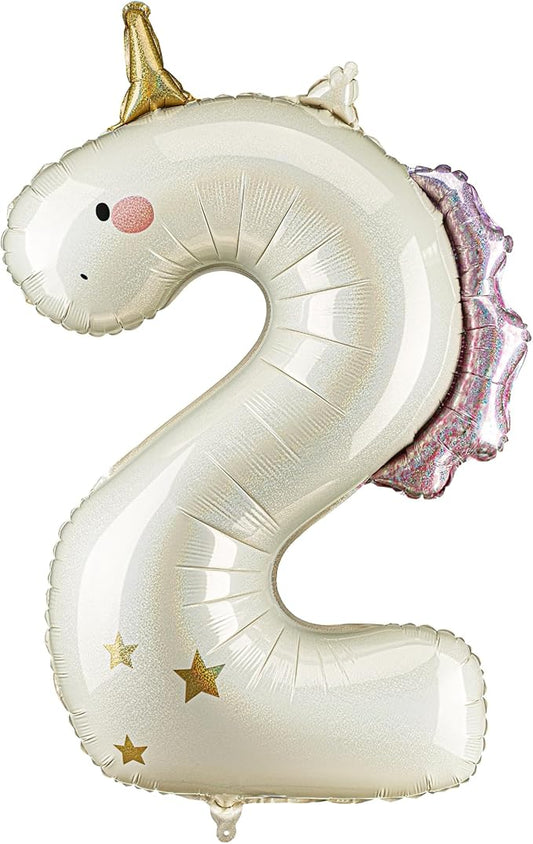 Unicorn Number 2 Balloon PartyDeco 36.5 Inch Pink & White