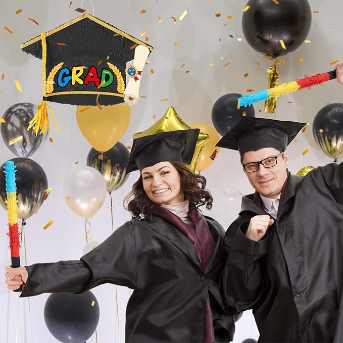 Graduation Piñata Graduation Cap Piñata with Blindfold Bat Tassel