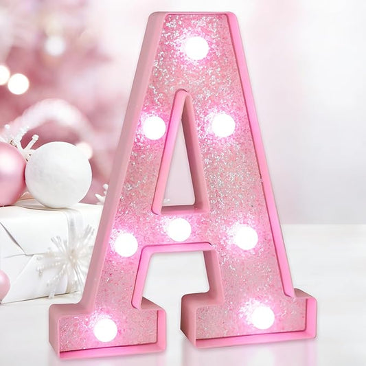 Pink Light Up Letters, LED Marquee Letters for Table, Small Glitter