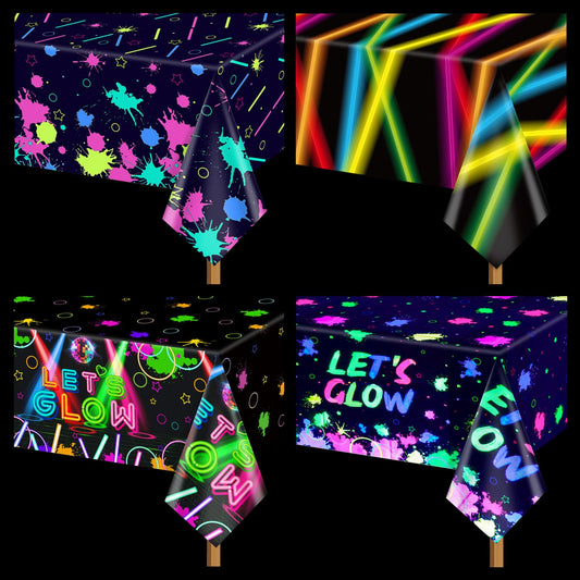 4 Pack Glow in the Dark Party Supplies Tablecloths, Including