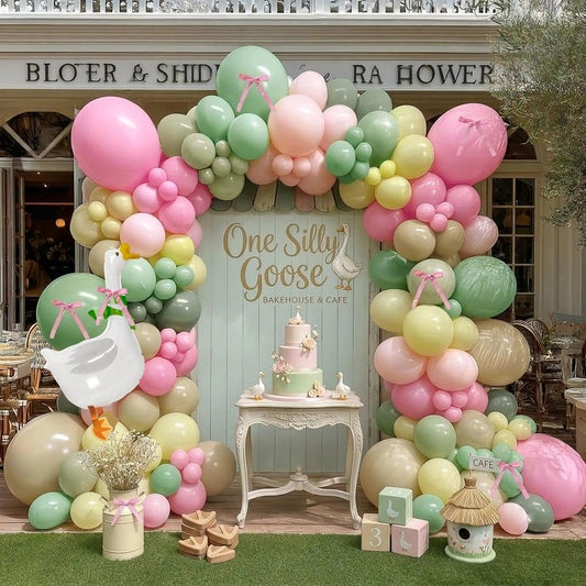 One Silly Goose Balloon Arch with Bow and Goose Balloon, Double