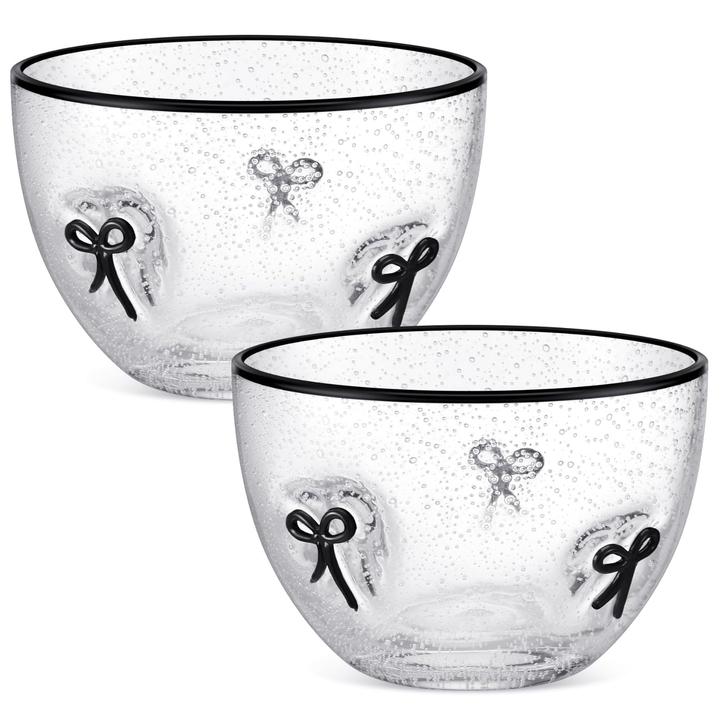 Potchen 2 Pcs Black Bow Candy Bowl Dish, 14oz Glass Dessert Bowls with