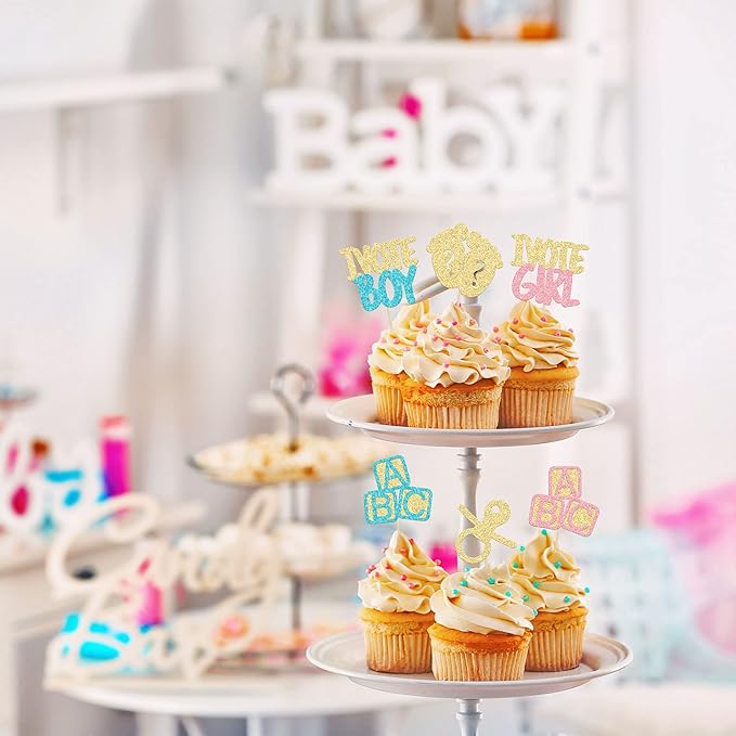 24Pcs Boy or Girl Cupcake Toppers Gender Reveal Cupcake Picks