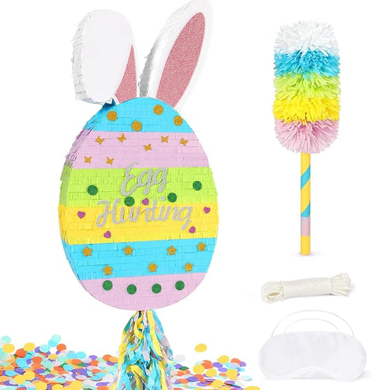25 Easter Decorations Pinata Bunny Egg Piñata with Blindfold Bat