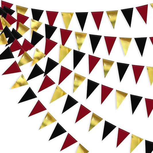 30 Ft Red Black and Gold Party Decorations Hanging Paper Triangle