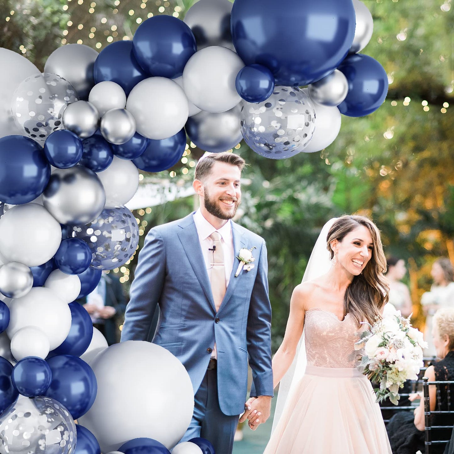144PCS Navy Blue Silver Balloons Garland Kit, 18 12 10 5 inch Blue