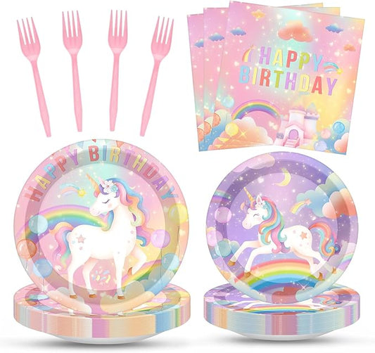 96 Pcs Happy Birthday Party Decorations Tableware Set Unicorn