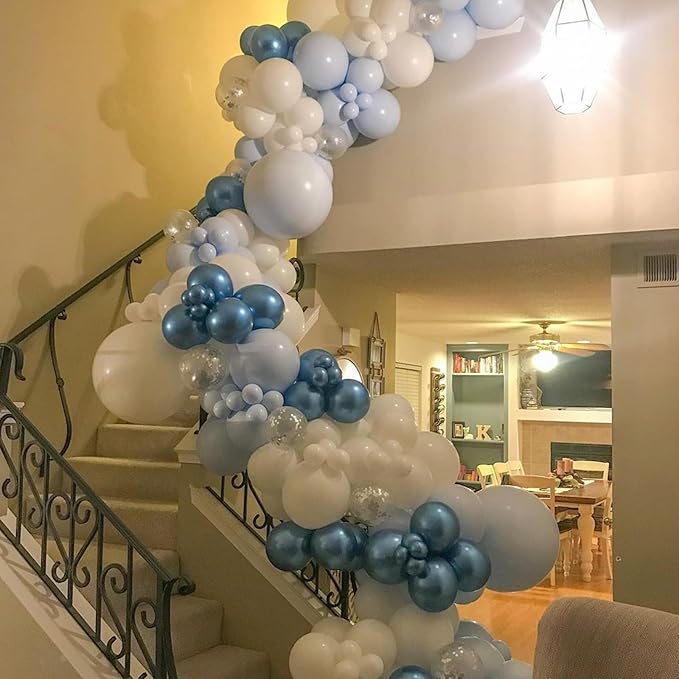 Blue and White Balloons, 67pcs 12 Inch Blue Balloon and White Silver