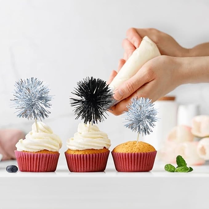 Gyufise 30Pcs Foil Firework Cupcake Toppers Sparkle Tinsel Cake #18
