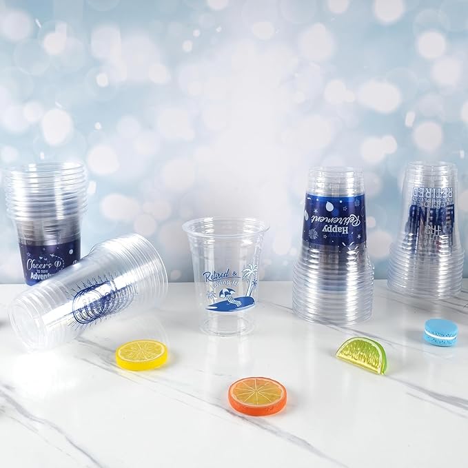 Retirement Party Decoration Cups 50pcs 16 Oz Plastic Drinking Cups