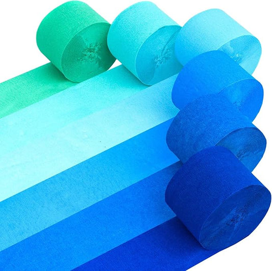 Captain Décor 6 Blue Streamers, 492ft Pack of Blue Crepe Paper Roll,