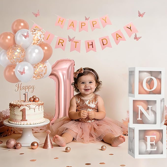Baby Girl Rose Gold First Birthday Decorations Rose Gold Pearl White