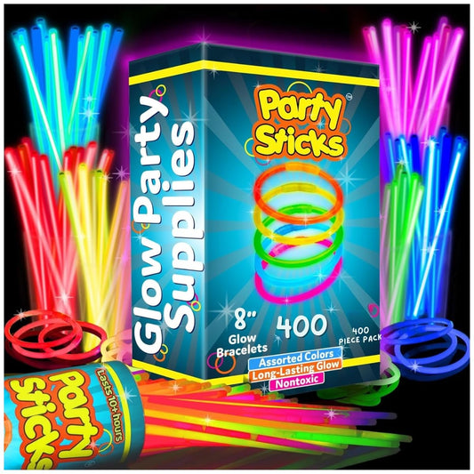 PartySticks Ultra Bright Glow Sticks Bulk Party Supplies 400 Pack - 8"