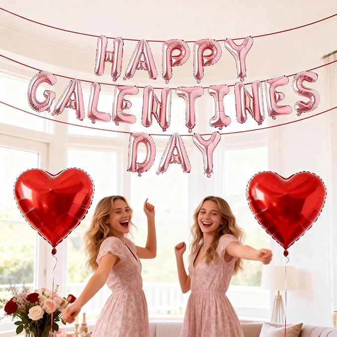 Happy Galentines Day Balloons Banner 16 Inch Pink Galentine Letters