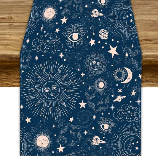 JanJCurt Sun Moon Table Runner, Zodiac Vintage My W13"x L108" Sun Moon