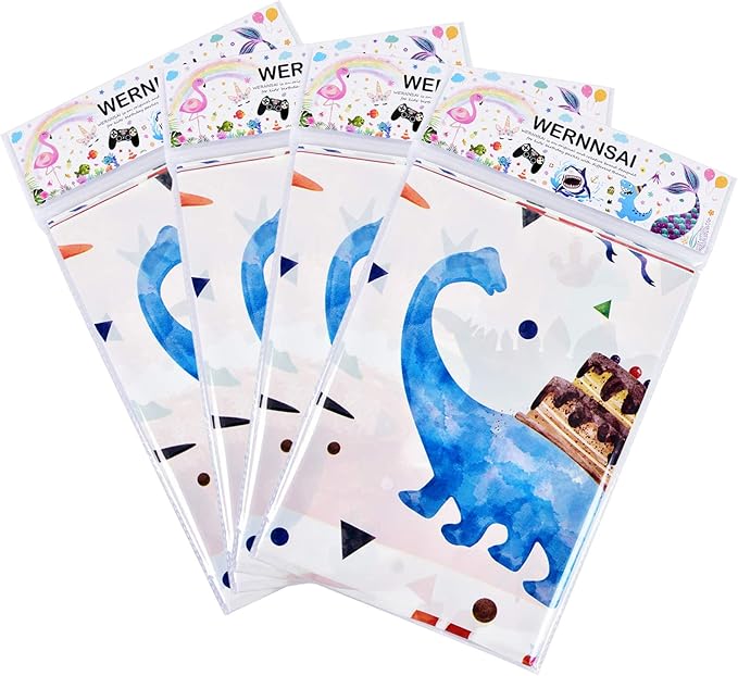 WERNNSAI 4 PCS Dinosaur Tablecloth - Dinosaur Birthday Decorations