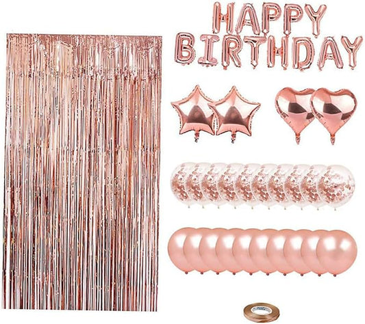 28pcs Rose Gold Birthday Balloons Party Decoration Set with Sequin