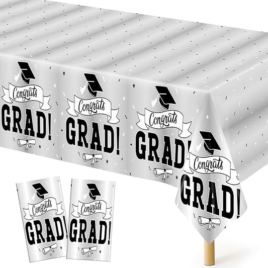 2 Pcs 2026 Graduation Table Decorations, 108" X 54" Silver