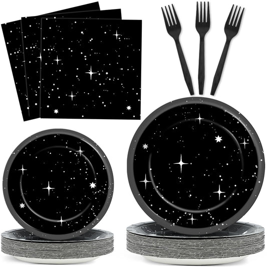 Qyeahkj 100Pcs Stars Birthday Party Decorations Galaxy Plates and