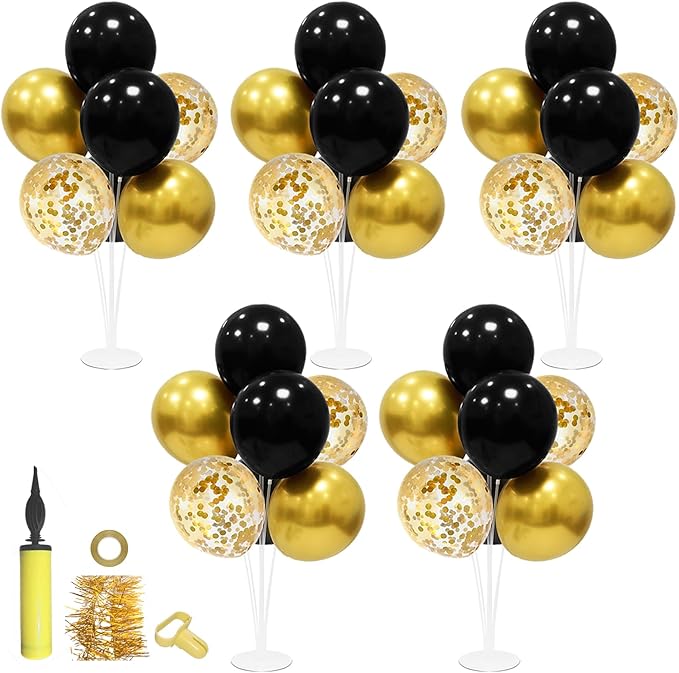 Black and Gold Balloon Stand Centerpiece Table Decorations Black and