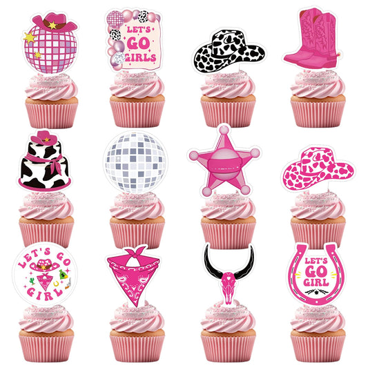 Yoomod 36PCS Cowgirl Cake Cupcake Toppers for Disco Let's Go Girls