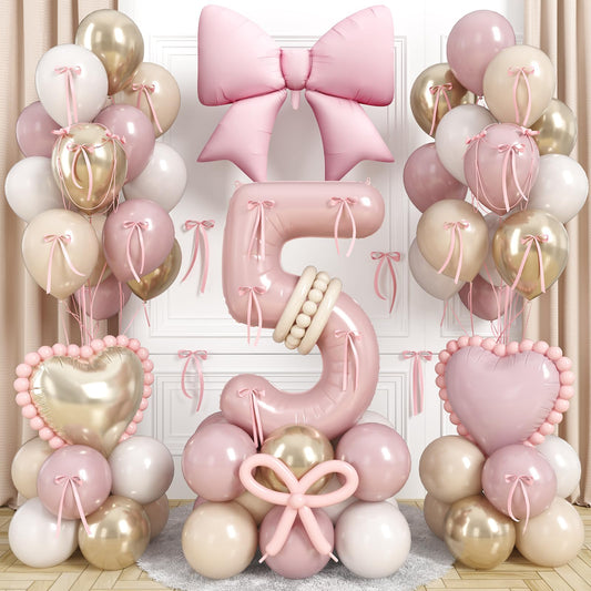 Light Pink 5 Balloon Number, Retro Blush Pink Gold Beige Nude Latex