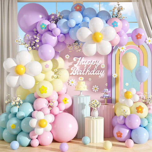 Daisy Balloon Garland Arch Kit,Pink Purple Yellow Blue Pastel Rainbow