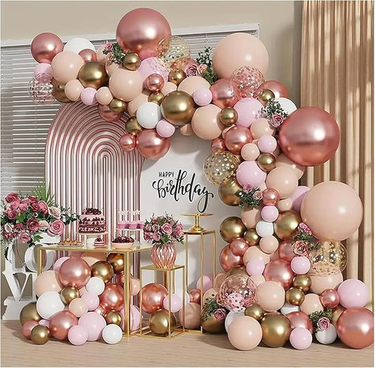Rose Gold Balloon Garland Kit, Nude Pastel Pink Metallic Gold Matte