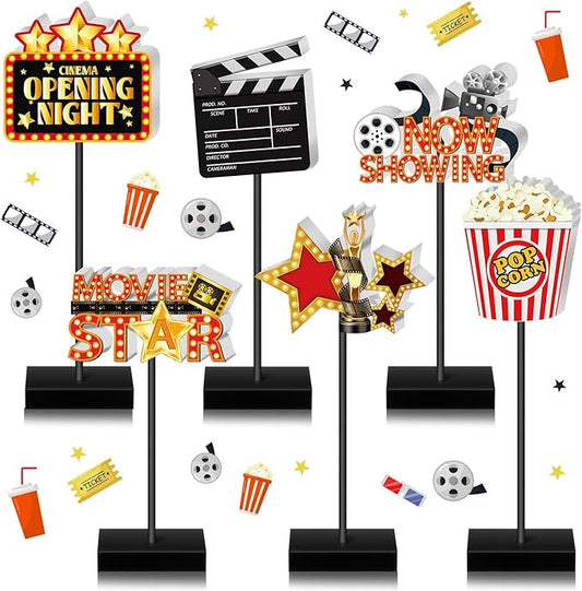 6 Pcs Movie Night Wooden Sign Set Movie Party Decorations Star Video