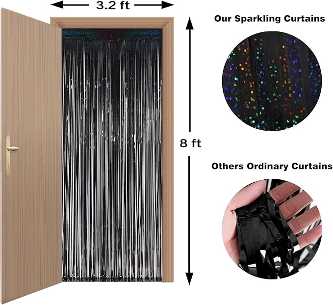 Black Tinsel Backdrop Streamers, Black Foil Fringe Curtains