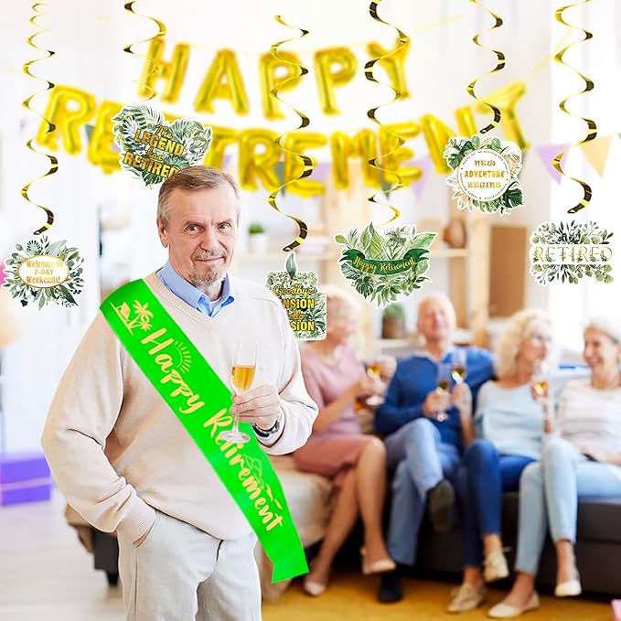 Sage Green & Gold Retirement Decorations Happy Retirement Banner