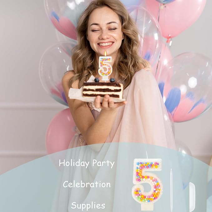 Number 5 Birthday Candle - Colorful Macaron Candles, 5 Candle
