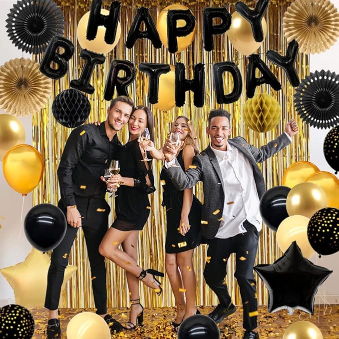Black and Gold Party Birthday Decorations Men Black Happy Birthday